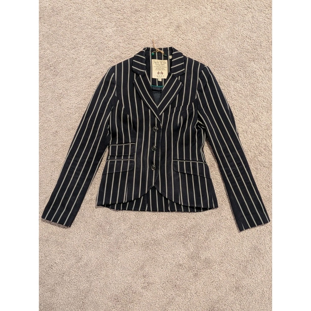 Jack Wills Grafton Boating Blazer Women's 6 Pinstripe Wool Blend Hacking Jacket
